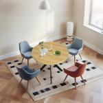 CangLong 31.5 Inch Round Dining Table Set, Mid Century Modern Round Dining Table for 2-4 Person with Steel Legs, Leisure Coffee Table for Kitchen Dining Room, Save Space, Teak