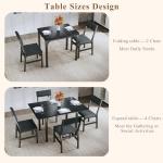 HUAHUU Dining Table Set for 4, Extendable Kitchen Table Cushion Chairs Set of 4, Rectangle Dining Table with Metal Frame & MDF Board, Folding for Small Apartment Saving Space, Black