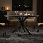 47" Solid Wood Round Dining Table, Mid Century Modern Round Dining Table for 4-6 Person, Steel Legs, Leisure Coffee Table for Kitchen Dining Room