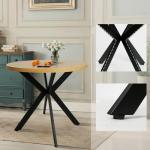 CangLong 31.5 Inch Round Dining Table Set, Mid Century Modern Round Dining Table for 2-4 Person with Steel Legs, Leisure Coffee Table for Kitchen Dining Room, Save Space, Teak