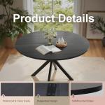 47" Solid Wood Round Dining Table, Mid Century Modern Round Dining Table for 4-6 Person, Steel Legs, Leisure Coffee Table for Kitchen Dining Room