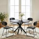 47" Solid Wood Round Dining Table, Mid Century Modern Round Dining Table for 4-6 Person, Steel Legs, Leisure Coffee Table for Kitchen Dining Room