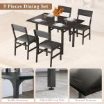 HUAHUU Dining Table Set for 4, Extendable Kitchen Table Cushion Chairs Set of 4, Rectangle Dining Table with Metal Frame & MDF Board, Folding for Small Apartment Saving Space, Black