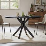 47" Solid Wood Round Dining Table, Mid Century Modern Round Dining Table for 4-6 Person, Steel Legs, Leisure Coffee Table for Kitchen Dining Room