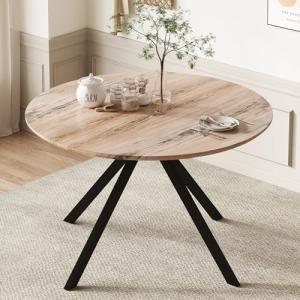 ROCSUMOO 35.5" Round Dining Table Set, Modern Kitchen Dining Table with Metal Cross Legs, Wood Leisure Breakfast Table for Kitchen Dining Room Save Space Stable (Light Brown, 1 Table)