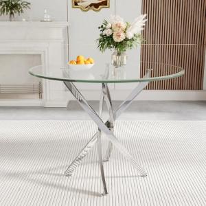 AF ARTISAN FURNITURE 36" Round Glass Dining Table for 4, Stainless Steel Legs & Tempered Glass Top, Modern Circle Leisure Table for Home Office Kitchen Dining Room Small Spaces (Silver Legs)