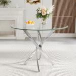 AF ARTISAN FURNITURE 36" Round Glass Dining Table for 4, Stainless Steel Legs & Tempered Glass Top, Modern Circle Leisure Table for Home Office Kitchen Dining Room Small Spaces (Silver Legs)