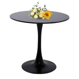 24 Inch Round Dining Table,Mid-Century Tulip Table with Metal Pedestal Base,Modern Leisure Table for Small Space Kitchen Dining Room,Easy Assembly,Black
