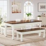 Tribesigns Farmhouse Kitchen Table Set for 4-6, 55-Inch Wooden Dining Table with 2 Benches, Space Saving 3 Pieces Heavy Duty Dinette for Dining Room, Kitchen, Small Space