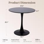 24 Inch Round Dining Table,Mid-Century Tulip Table with Metal Pedestal Base,Modern Leisure Table for Small Space Kitchen Dining Room,Easy Assembly,Black