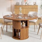 Limaoaio 47 inch Round Dining Table for 4, Farmhouse Kitchen Dining Table with 2-Layer Storage Shelf and Fluted Panel, Modern Wooden Dining Room Table for Home, Kitchen, Living Room (Walnut)