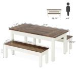 Tribesigns Farmhouse Kitchen Table Set for 4-6, 55-Inch Wooden Dining Table with 2 Benches, Space Saving 3 Pieces Heavy Duty Dinette for Dining Room, Kitchen, Small Space