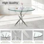 AF ARTISAN FURNITURE 36" Round Glass Dining Table for 4, Stainless Steel Legs & Tempered Glass Top, Modern Circle Leisure Table for Home Office Kitchen Dining Room Small Spaces (Silver Legs)