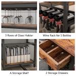 Auromie Dining Table Set for 4-6 People, 54.7" Kitchen Dinner Table with 2 Bench, Dining Room Tables Set with Storage Drawer & Shelf, 3-Piece Breakfast Nook Tables with Wine Rack &Glass Holder (Brown)