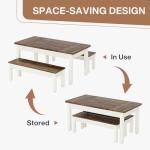 Tribesigns Farmhouse Kitchen Table Set for 4-6, 55-Inch Wooden Dining Table with 2 Benches, Space Saving 3 Pieces Heavy Duty Dinette for Dining Room, Kitchen, Small Space