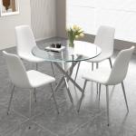 AF ARTISAN FURNITURE 36" Round Glass Dining Table for 4, Stainless Steel Legs & Tempered Glass Top, Modern Circle Leisure Table for Home Office Kitchen Dining Room Small Spaces (Silver Legs)