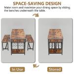 Auromie Dining Table Set for 4-6 People, 54.7" Kitchen Dinner Table with 2 Bench, Dining Room Tables Set with Storage Drawer & Shelf, 3-Piece Breakfast Nook Tables with Wine Rack &Glass Holder (Brown)
