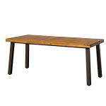Devoko Home Acacia Wood Dining Table 6-Person Indoor Outdoor Table with Iron Legs, Sandblast Finish, Natural Stained, Rustic Metal, 69 * 33 * 30 inch (Natural)