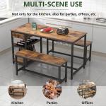 Auromie Dining Table Set for 4-6 People, 54.7" Kitchen Dinner Table with 2 Bench, Dining Room Tables Set with Storage Drawer & Shelf, 3-Piece Breakfast Nook Tables with Wine Rack &Glass Holder (Brown)