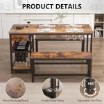 Auromie Dining Table Set for 4-6 People, 54.7" Kitchen Dinner Table with 2 Bench, Dining Room Tables Set with Storage Drawer & Shelf, 3-Piece Breakfast Nook Tables with Wine Rack &Glass Holder (Brown)