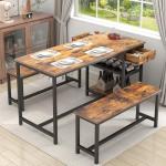 Auromie Dining Table Set for 4-6 People, 54.7" Kitchen Dinner Table with 2 Bench, Dining Room Tables Set with Storage Drawer & Shelf, 3-Piece Breakfast Nook Tables with Wine Rack &Glass Holder (Brown)