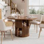 Limaoaio 47 inch Round Dining Table for 4, Farmhouse Kitchen Dining Table with 2-Layer Storage Shelf and Fluted Panel, Modern Wooden Dining Room Table for Home, Kitchen, Living Room (Walnut)