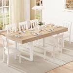 Zevemomo 63"-78.7" Expandable Dining Table, 6-10 Farmhouse Kitchen Table, Extendable Dining Table, Rectangular Kitchen Table with Metal Track, Tapered U-Shaped Legs for Dining Room, Office-Oak