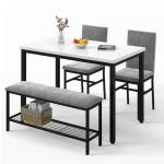 YOFE Dining Table Set for 4,Faux Marble Kitchen Table,Kitchen Table Chairs Set with Velvet Chairs,Bench with Storage Net for Dining Room,Small Apartment (Gray 1+3)