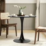 FurnitureR Round Leisure Tulip Dining Table 31.5" Stylish with Pedestal Base for Home Office Living Room Kitchen Restaurant Cafe, Black