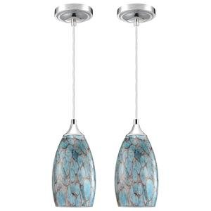 2 Pack 1 Light Indoor Mini Hanging Kitchen Island Pendant Lamps Polished Nickel Finish 4.75" Hand Blow Marble Glass Chandelier Shade Bar Dining Room Kitchen Island