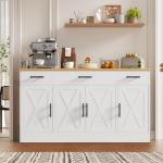 Vongrasig Buffet Cabinet with Drawers, 53” Large Sideboard Buffet Kitchen Storage Cabinet, Modern Farmhouse Coffee Bar with Shelves and Doors, Wood Buffet Table for Kitchen, Dining Room, White