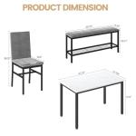 YOFE Dining Table Set for 4,Faux Marble Kitchen Table,Kitchen Table Chairs Set with Velvet Chairs,Bench with Storage Net for Dining Room,Small Apartment (Gray 1+3)