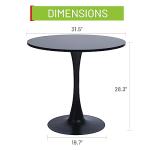 FurnitureR Round Leisure Tulip Dining Table 31.5" Stylish with Pedestal Base for Home Office Living Room Kitchen Restaurant Cafe, Black