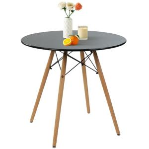FurnitureR Round Dining Table 31.5 Inch for 2-4 Person, Stylish Circle Table with Wooden Legs for Home Kitchen, Cafés, Leisure Rooms, Small Places, Black