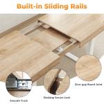 Zevemomo 63"-78.7" Expandable Dining Table, 6-10 Farmhouse Kitchen Table, Extendable Dining Table, Rectangular Kitchen Table with Metal Track, Tapered U-Shaped Legs for Dining Room, Office-Oak