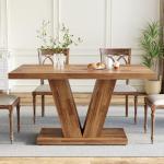 LITTLE TREE 47 Inches Dining Table for 4, Modern Dining Room Tables, Brown Rectangle Kitchen Table with V-Shaped Pedestal, Wooden Dinner Table for Dining Room, Living Room