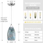 2 Pack 1 Light Indoor Mini Hanging Kitchen Island Pendant Lamps Polished Nickel Finish 4.75" Hand Blow Marble Glass Chandelier Shade Bar Dining Room Kitchen Island
