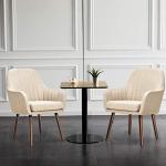 Giantex Set of 2 Fabric Dining Chairs, Accent Upholstered Arm Chair w/Wood Legs, Thick Sponge Seat, Non-Slipping Pad, Modern Leisure Chair for Dining Room, Living Room, Bedroom (2, Beige)