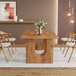 Tribesigns Modern Dining Table for 6 to 8 People, 71" Large Kitchen Dining Table with Wood Pedestal Base, Rectangular Long Dinner Table for Kitchen, Dining Room, Living Room, Rustic Brown