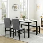 YOFE Dining Table Set for 4,Faux Marble Kitchen Table,Kitchen Table Chairs Set with Velvet Chairs,Bench with Storage Net for Dining Room,Small Apartment (Gray 1+3)