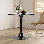 FurnitureR Round Leisure Tulip Dining Table 31.5" Stylish with Pedestal Base for Home Office Living Room Kitchen Restaurant Cafe, Black