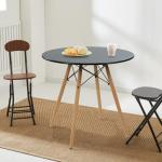 FurnitureR Round Dining Table 31.5 Inch for 2-4 Person, Stylish Circle Table with Wooden Legs for Home Kitchen, Cafés, Leisure Rooms, Small Places, Black