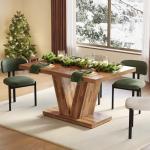 LITTLE TREE 47 Inches Dining Table for 4, Modern Dining Room Tables, Brown Rectangle Kitchen Table with V-Shaped Pedestal, Wooden Dinner Table for Dining Room, Living Room