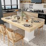 Homsee Large 78.7" L Dining Table for 8-10 People, Modern Wood Rectangular Kitchen Table Dinner Table with Pedestal Legs for Dining Room, White and Light Brown