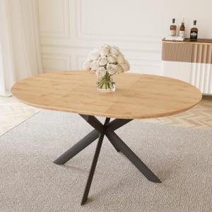 HIPIHOM 43.2"-59.1" Extendable Round Dining Table, Mid Century Modern Wooden Round Table, Leisure Oak Coffee Table,Saving Space