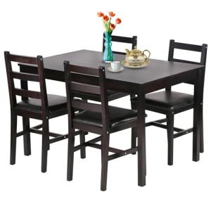 MGHH 5 Pieces Kitchen Dining Room Set Dining Kitchen Table and Chairs Mid Century Style Wood Dinette Table Set for Home Family Dining Area Dark Brown