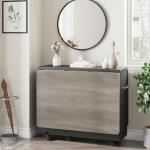 Space Saving Folding Dining Table with 2 Tier Storage-Extendable Drop Leaf Farmhouse Kitchen Dining Room Tables Set for 4, Collapsible Expandable Rectangle (Carlo Grey, 47.2"D x 23.6"W x 29.5"H)