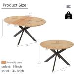 HIPIHOM 43.2"-59.1" Extendable Round Dining Table, Mid Century Modern Wooden Round Table, Leisure Oak Coffee Table,Saving Space