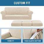 H.VERSAILTEX 4 Piece Stretch Couch Covers for 3 Cushion Couch Sofa Furniture Slipcovers Feature Upgraded Thicker Jacquard Fabric (Sofa, Natural)