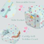 MOMCAYWEX Extra Wider Seating Toddler Couch, 2-in-1 Toddler Soft Couch Fold Out with Star Pillow, Convertible Sofa to Lounger for Girls and Boys